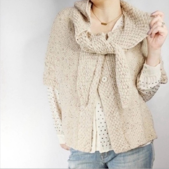 Anthropologie Sweaters - Anthropologie Far Away From Close Wool Oatmeal Cream Hooded Knit Cardigan